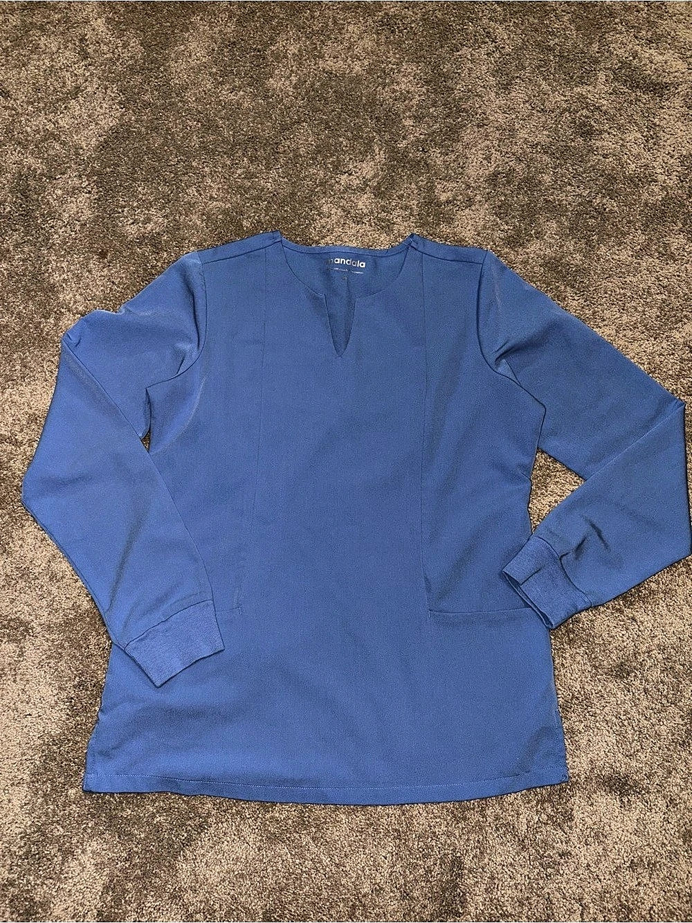 mandala Long Sleeve Notch Neck Top Tunic in Blue